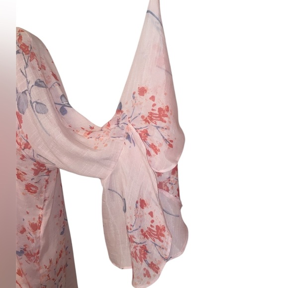 LC Lauren Conrad Boho Pullover Sheer Blouse Flutter Sleeves in PNK Floral SZ XL - Picture 4 of 8